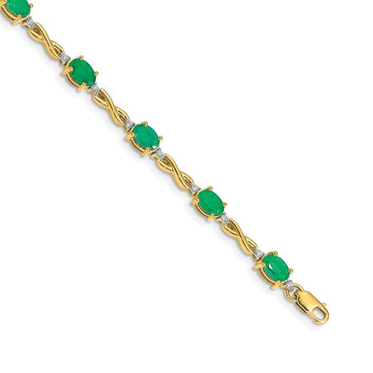 14K Gelbgold Armband mit natürlichen Smaragden und Diamanten