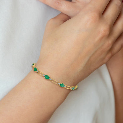 10K Gelbgold Diamant und Oval Smaragd Armband