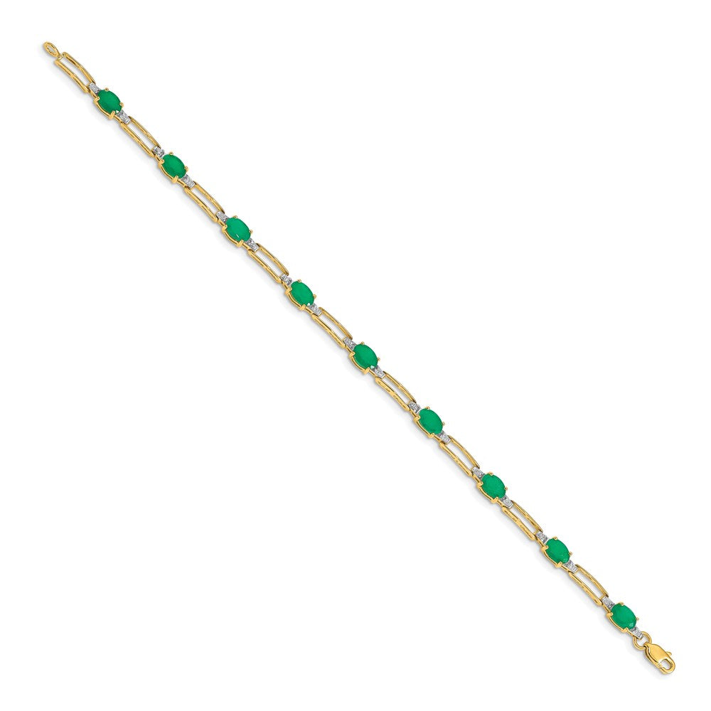 14K Gelbgold Armband mit natürlichen Diamanten und ovalen Smaragden