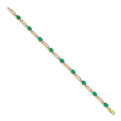 14K Gelbgold Armband mit natürlichen Diamanten und ovalen Smaragden