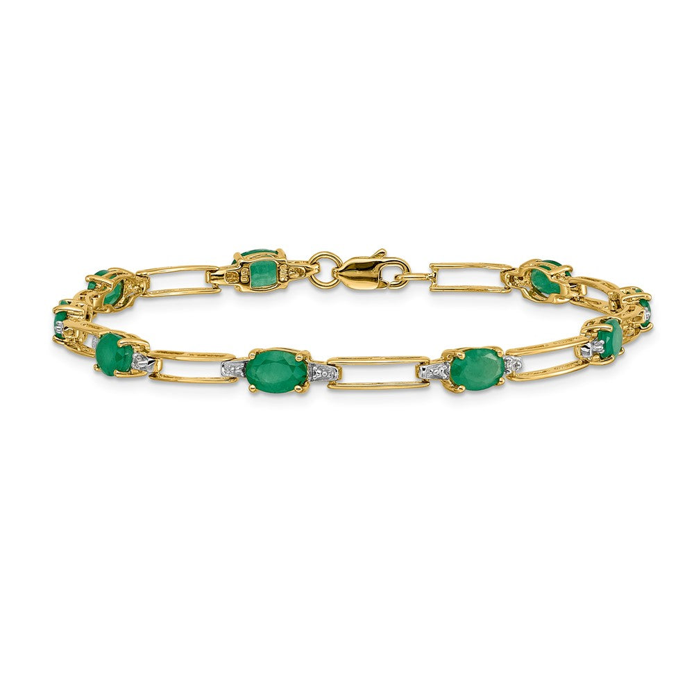 14K Gelbgold Armband mit natürlichen Diamanten und ovalen Smaragden