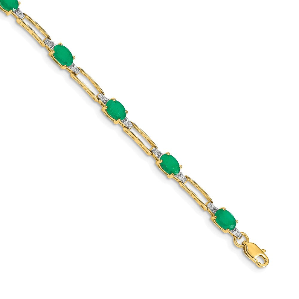14K Gelbgold Armband mit natürlichen Diamanten und ovalen Smaragden