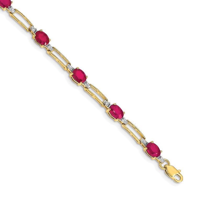 14K Gelbgold Armband mit natürlichem Diamant und ovalem Rubin
