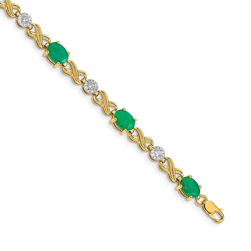 14K Gelbgold Infinity-Armband mit natürlichen Diamanten und Smaragden
