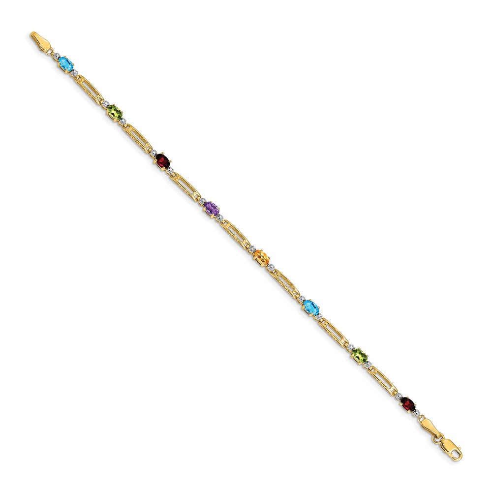 10K Gelbgold Fantasie Diamant und Edelstein Regenbogen Armband