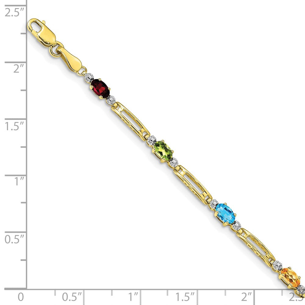 10K Gelbgold Fantasie Diamant und Edelstein Regenbogen Armband