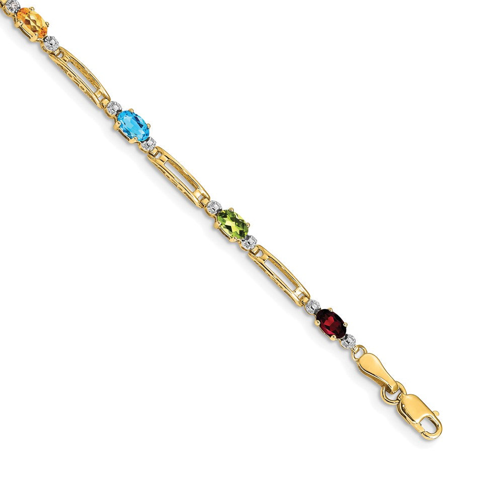 10K Gelbgold Fantasie Diamant und Edelstein Regenbogen Armband