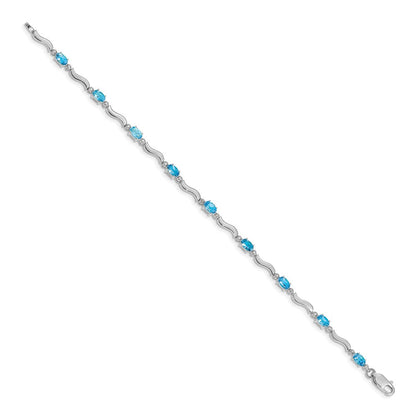 10K Weißgold Fantasie Diamant und Blautopas Armband