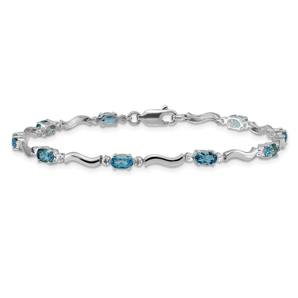 10K Weißgold Fantasie Diamant und Blautopas Armband