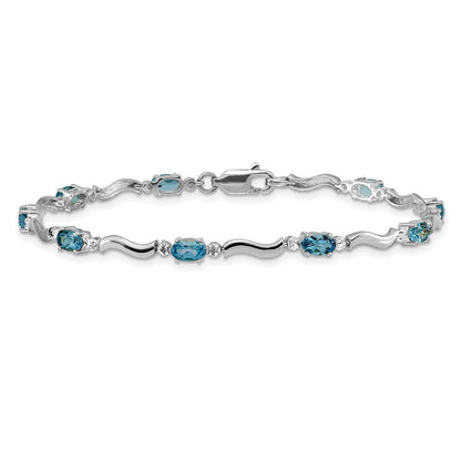 10K Weißgold Fantasie Diamant und Blautopas Armband