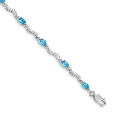 10K Weißgold Fantasie Diamant und Blautopas Armband