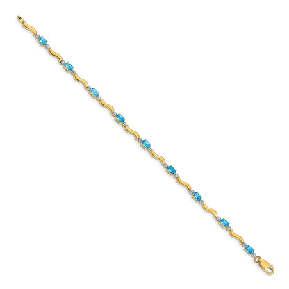 10K Gelbgold Fantasie Diamant und Blautopas Armband