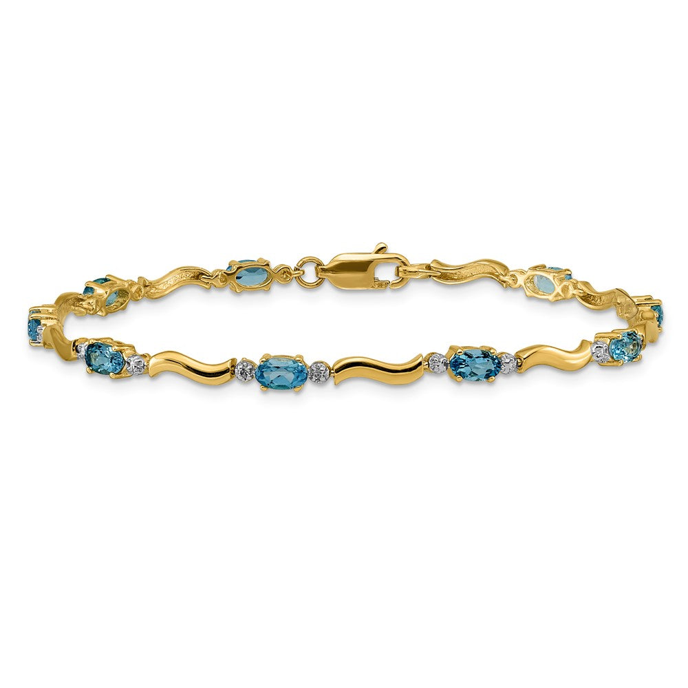 10K Gelbgold Fantasie Diamant und Blautopas Armband