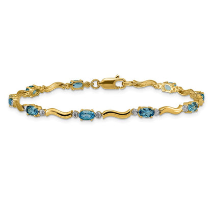 10K Gelbgold Fantasie Diamant und Blautopas Armband