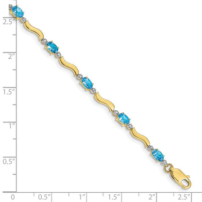10K Gelbgold Fantasie Diamant und Blautopas Armband