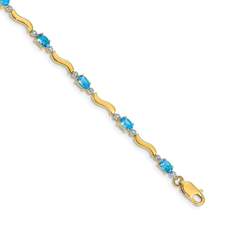 10K Gelbgold Fantasie Diamant und Blautopas Armband