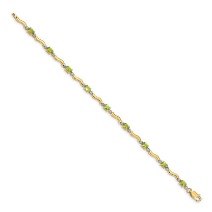 14K Gelbgold Fashion-Armband mit natürlichen Diamanten und Peridot