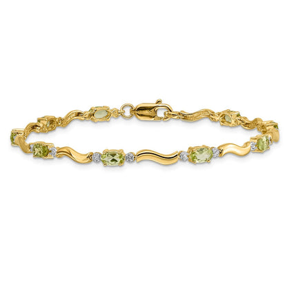 14K Gelbgold Fashion-Armband mit natürlichen Diamanten und Peridot