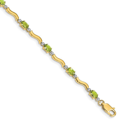14K Gelbgold Fashion-Armband mit natürlichen Diamanten und Peridot