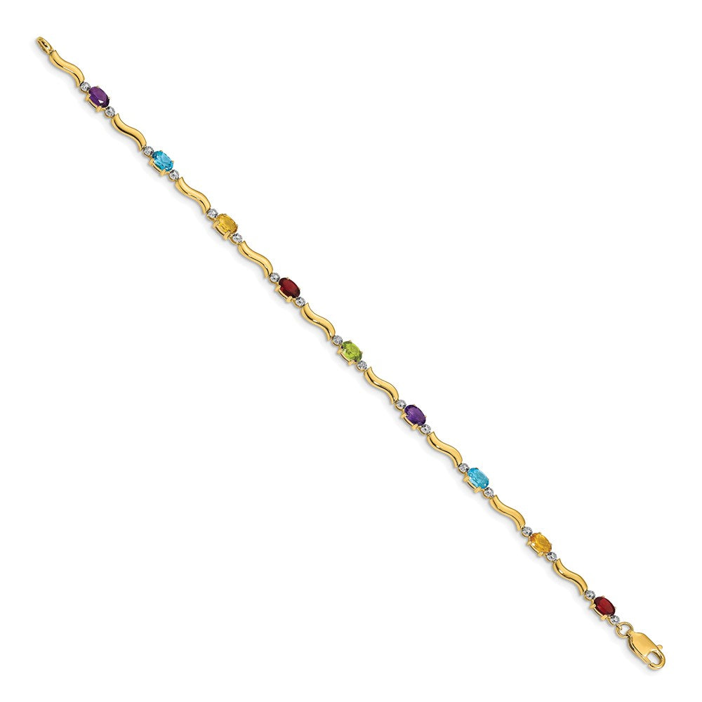 10K Gelbgold Diamant und Regenbogen Edelstein Armband