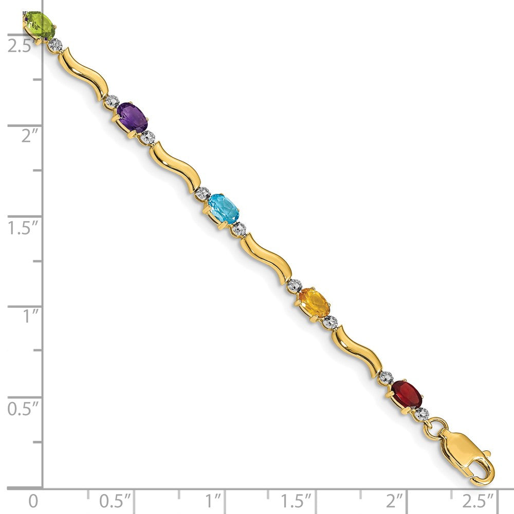 10K Gelbgold Diamant und Regenbogen Edelstein Armband