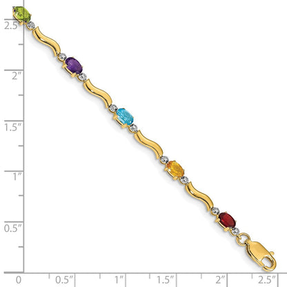 10K Gelbgold Diamant und Regenbogen Edelstein Armband