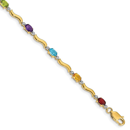 10K Gelbgold Diamant und Regenbogen Edelstein Armband