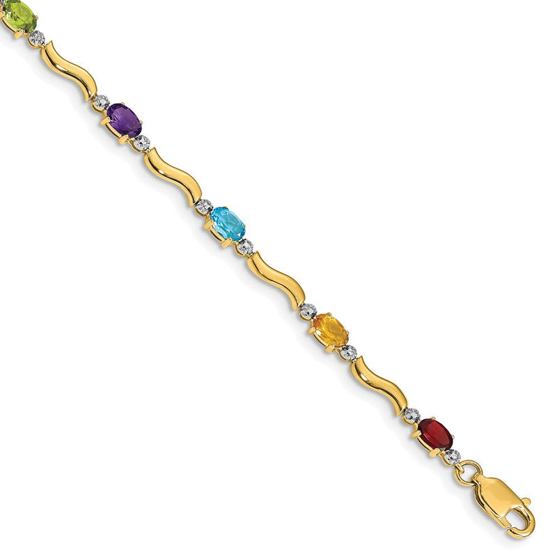 10K Gelbgold Diamant und Regenbogen Edelstein Armband