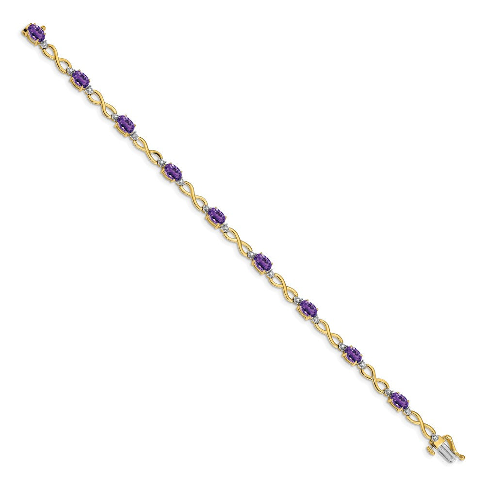 14K Gelbgold Unendlichkeits-Armband mit Amethyst und natürlichen Diamanten