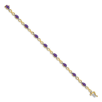 14K Gelbgold Unendlichkeits-Armband mit Amethyst und natürlichen Diamanten