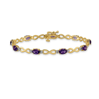 14K Gelbgold Unendlichkeits-Armband mit Amethyst und natürlichen Diamanten