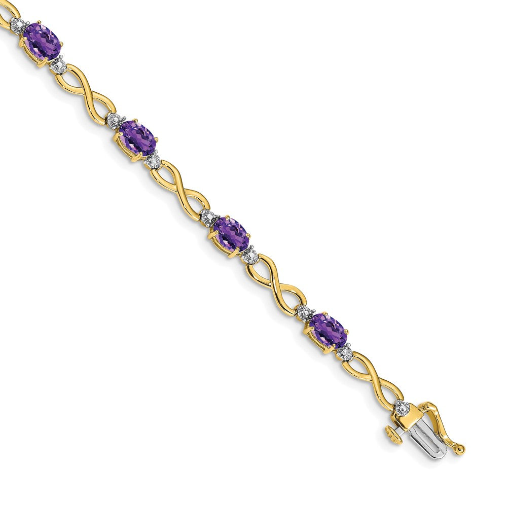 14K Gelbgold Unendlichkeits-Armband mit Amethyst und natürlichen Diamanten