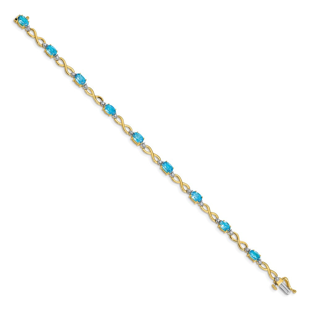 10K Gelbgold Blautopas und Diamant Unendlichkeit Armband