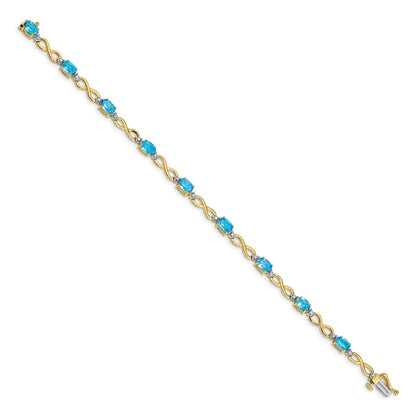 10K Gelbgold Blautopas und Diamant Unendlichkeit Armband