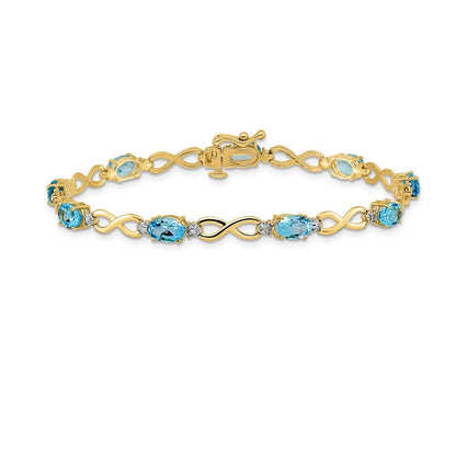 10K Gelbgold Blautopas und Diamant Unendlichkeit Armband
