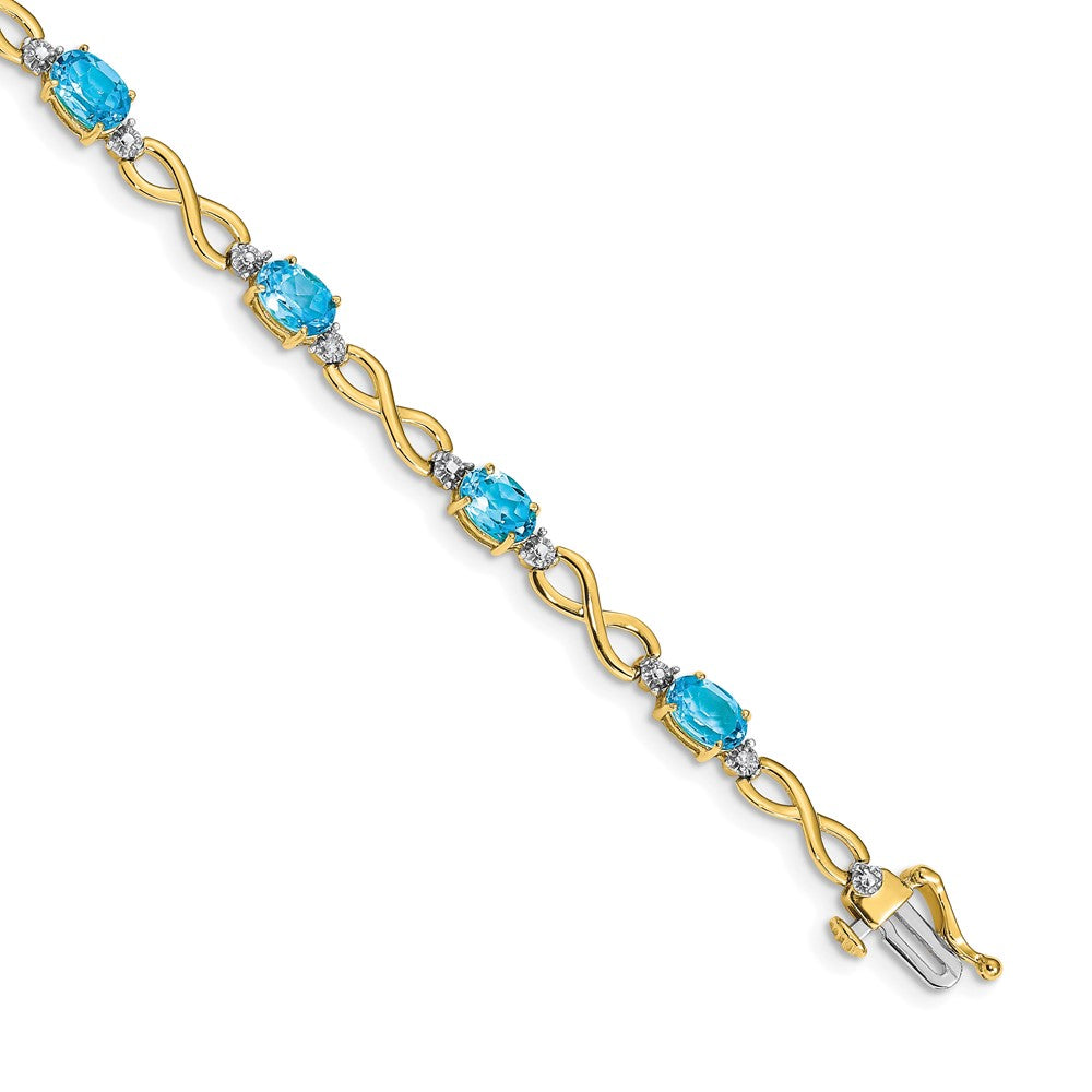 10K Gelbgold Blautopas und Diamant Unendlichkeit Armband