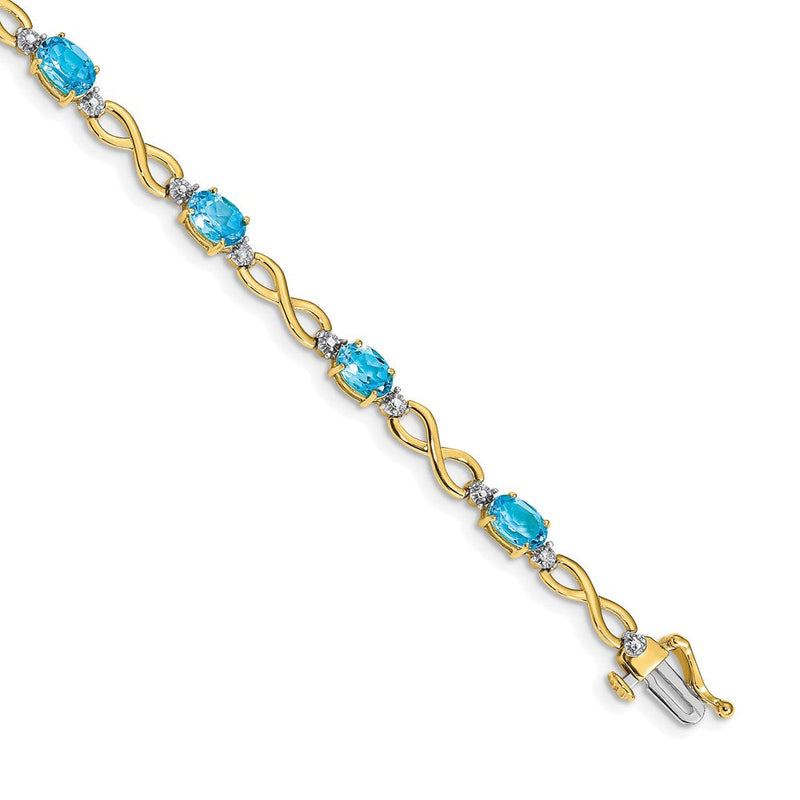 14-Karat-Gelbgold-Infinity-Armband mit Swiss Blue Topaz und natürlichen Diamanten