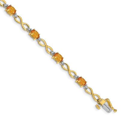 10K Gelbgold Citrin Diamant Unendlichkeit Armband