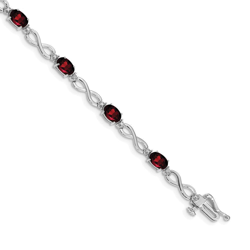 10K Weißgold Granat und Diamant Unendlichkeit Armband