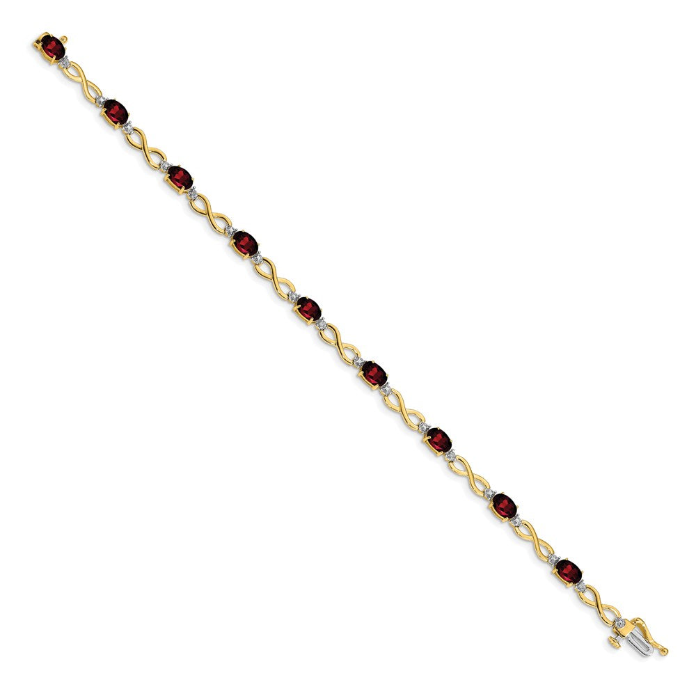 10K Gelbgold Granat und Diamant Unendlichkeit Armband