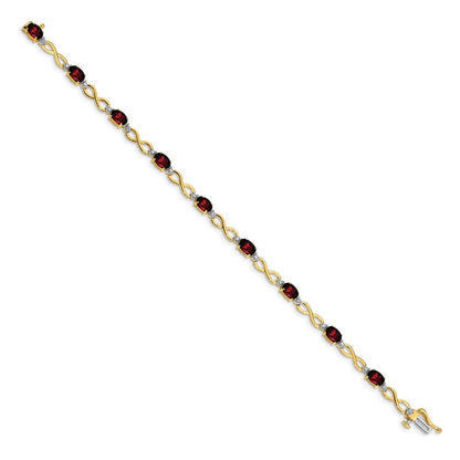 10K Gelbgold Granat und Diamant Unendlichkeit Armband