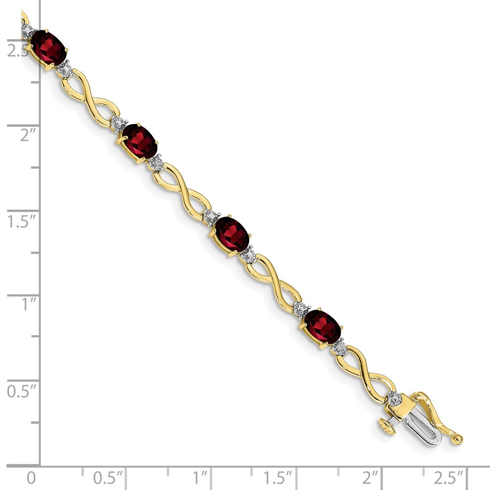 10K Gelbgold Granat und Diamant Unendlichkeit Armband