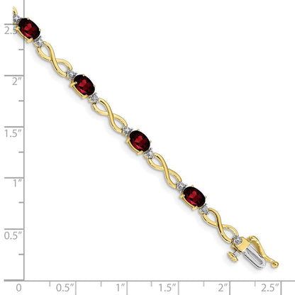 10K Gelbgold Granat und Diamant Unendlichkeit Armband