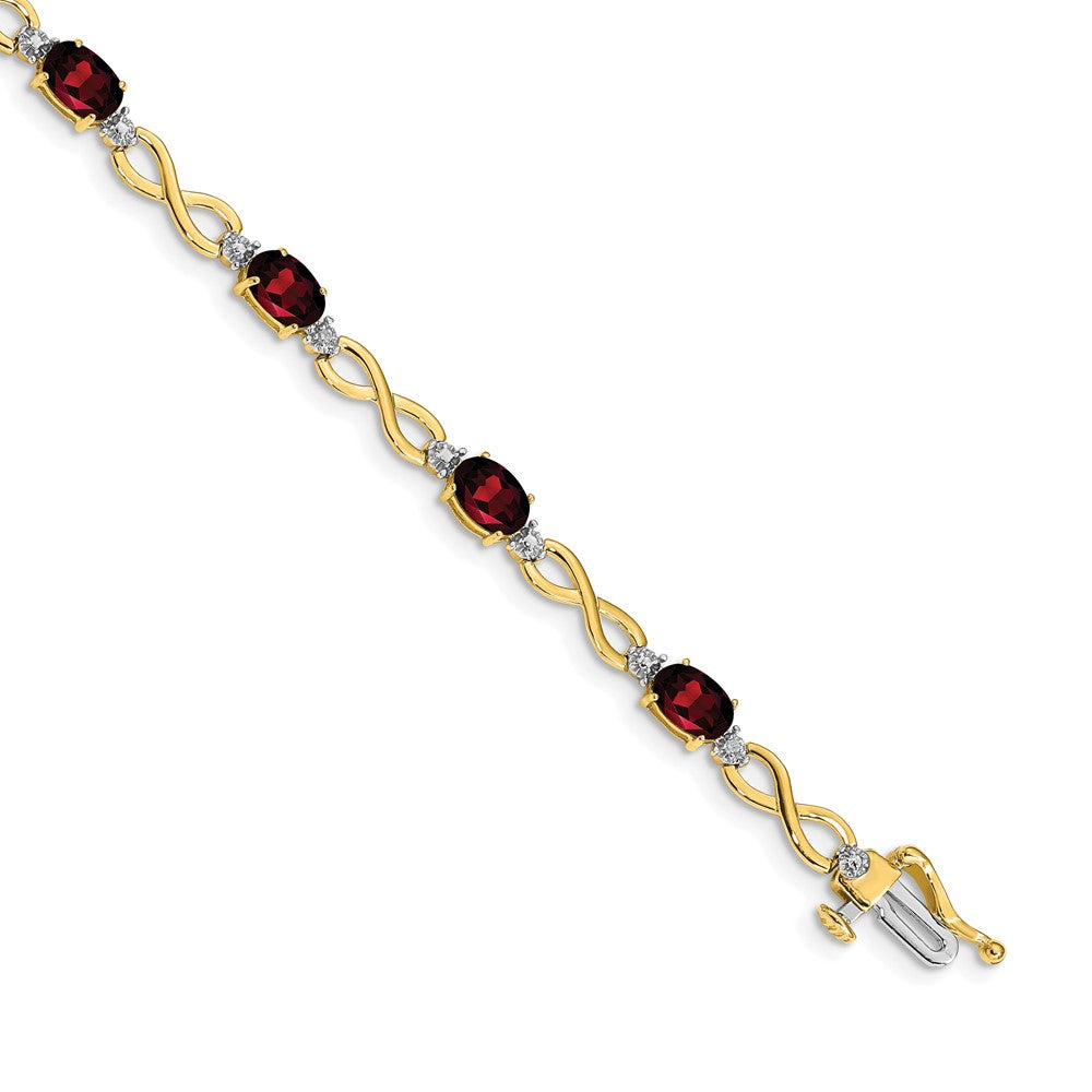 10K Gelbgold Granat und Diamant Unendlichkeit Armband