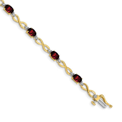 10K Gelbgold Granat und Diamant Unendlichkeit Armband