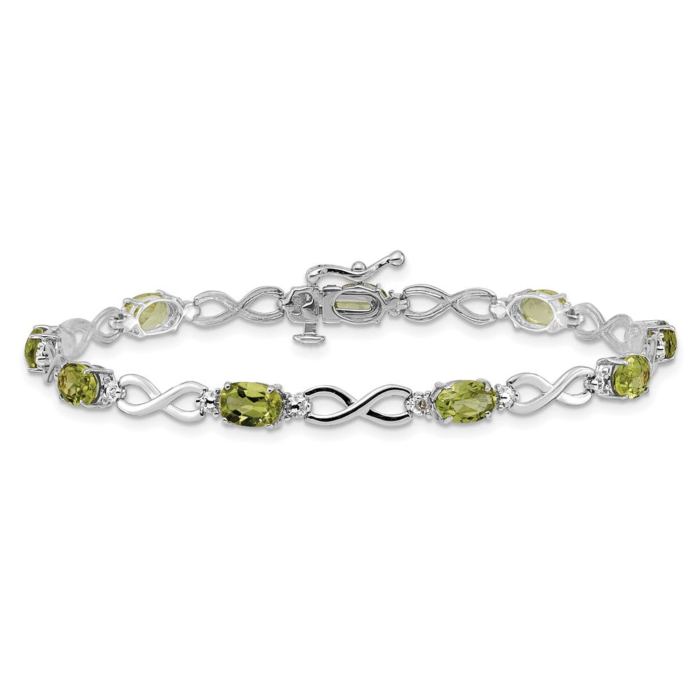 10K Weißgold Peridot und Diamant Unendlichkeit Armband