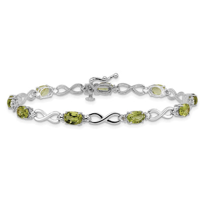 10K Weißgold Peridot und Diamant Unendlichkeit Armband