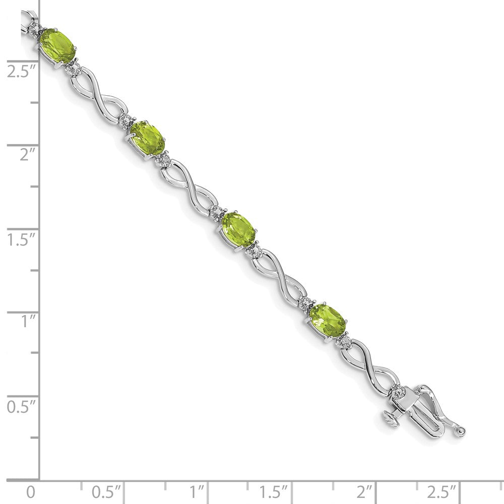 10K Weißgold Peridot und Diamant Unendlichkeit Armband