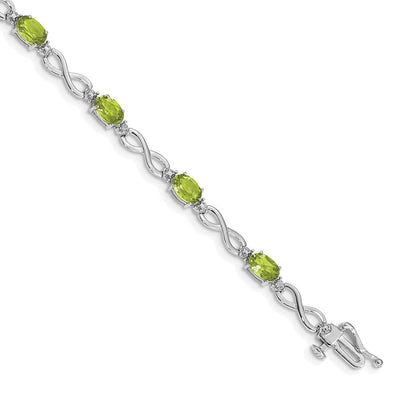 10K Weißgold Peridot und Diamant Unendlichkeit Armband