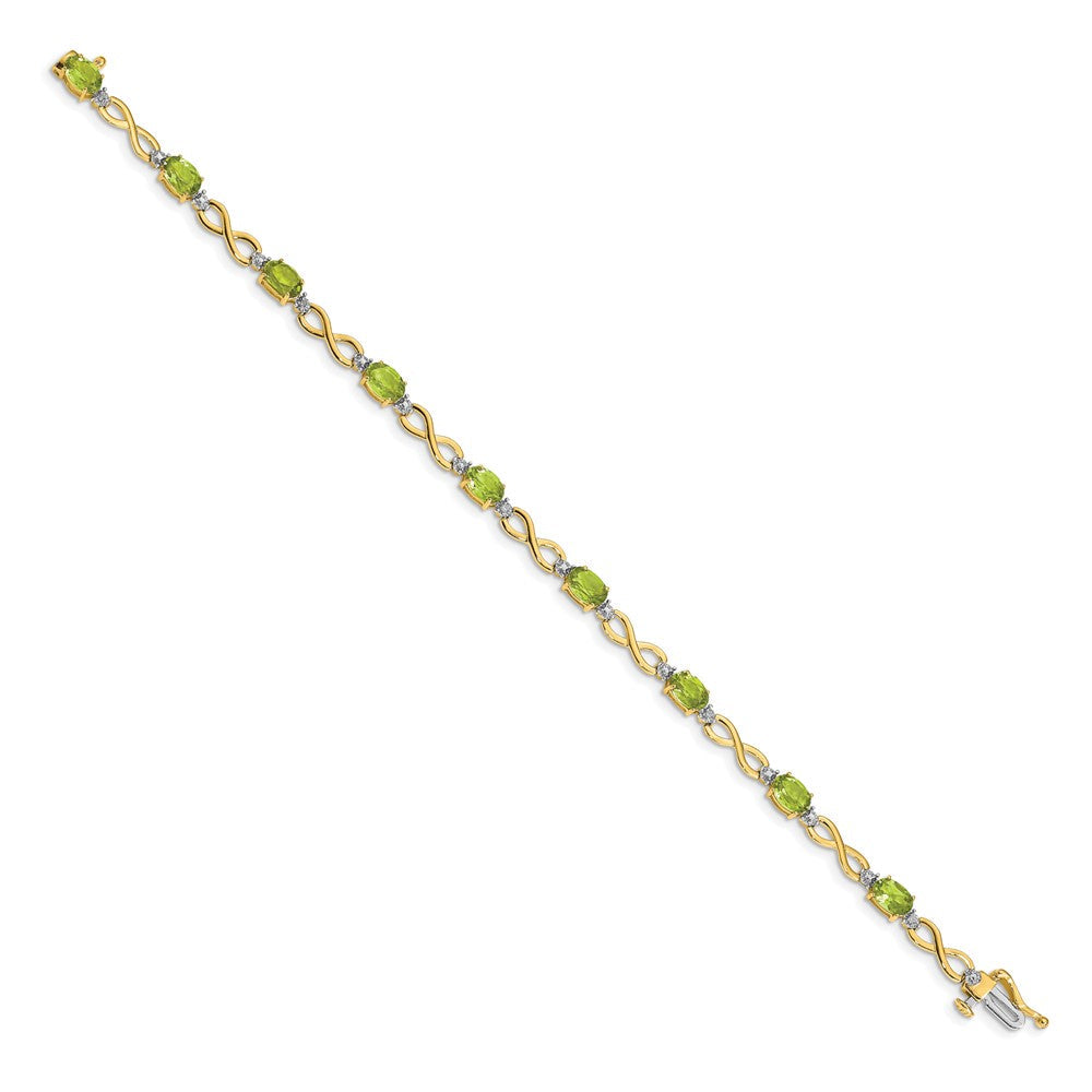 10K Gelbgold Peridot und Diamant Unendlichkeit Armband